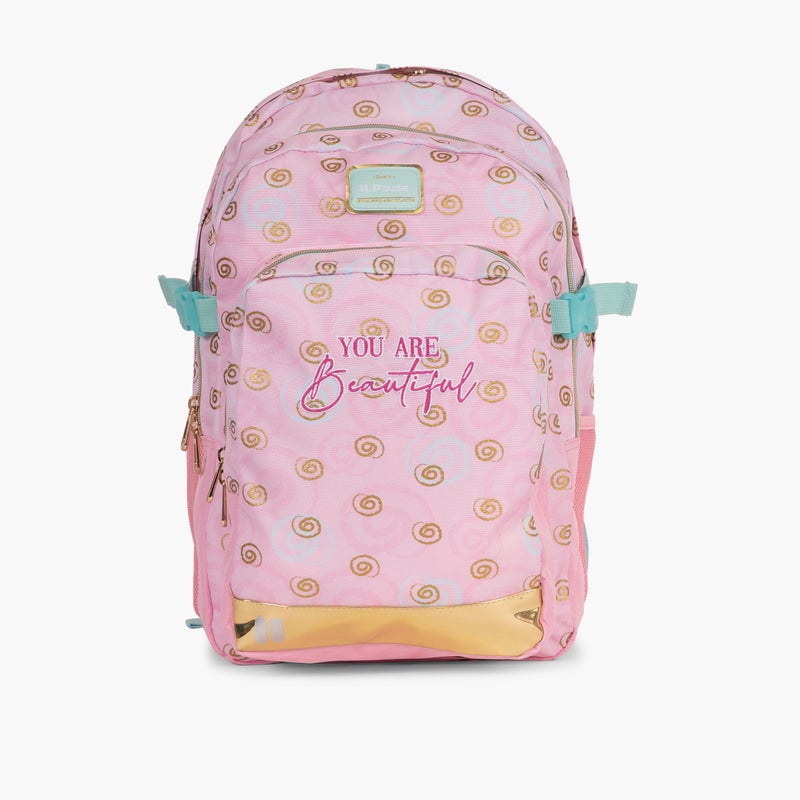 PAUSE Pink Spiral Pattern Backpack for Girls - Image 1